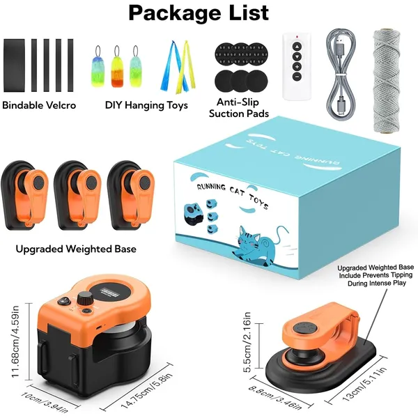 URRU Interactive Cat Toy for Indoor Cats,Automatic Teaser Cat Toy, 2 Control Mode & Mice Sound,Auto/RC DIY Cat Mouse Hunting Toy for Chase Hunt Weight Loss,Gifts for Cat Lovers-Orange