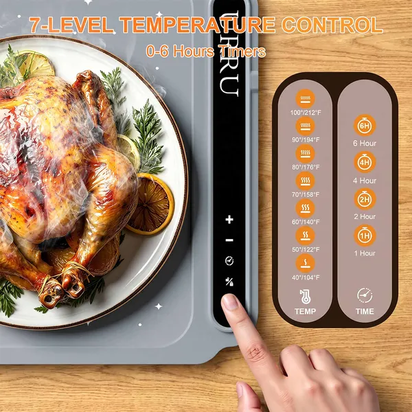 Electric Food Warming Mat 45.3" x 15", with Heat Resistant Pad, Silicone Warming Tray, 500W Fast Heating Mat for Buffet, Kitchen Countertop