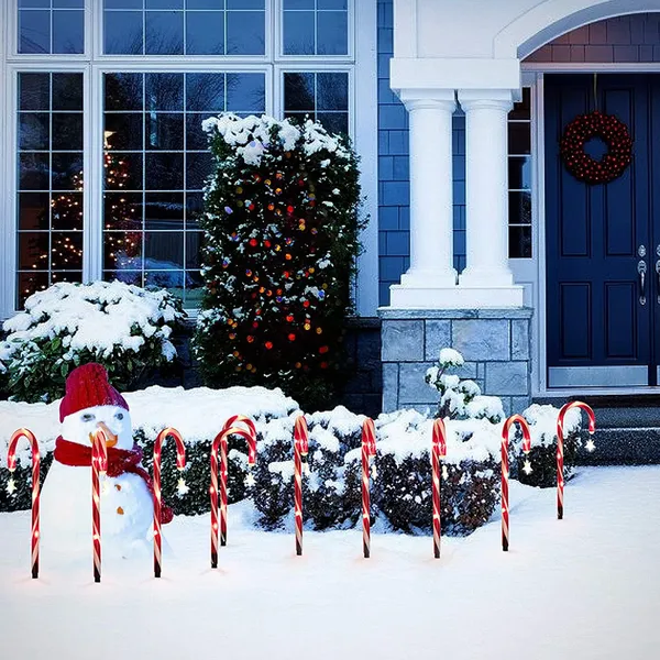 19" Christmas Candy Cane Lights, 8 Packs Christmas Pathway Marker Candy 8 Modes Solar Lights Walkway Outdoor Markers with Stakes for Garden Patio Christmas Decorations