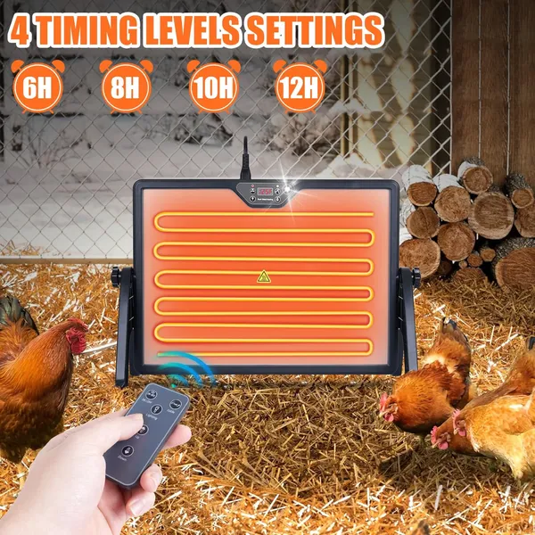Chicken Coop Heater, Chicken Heater for Inside Coop 200W with Remote Control Timing Function, Adjustable Temp, Light, Perfect Chicken Coop Accessories Kitten Puppy Pets for Winter