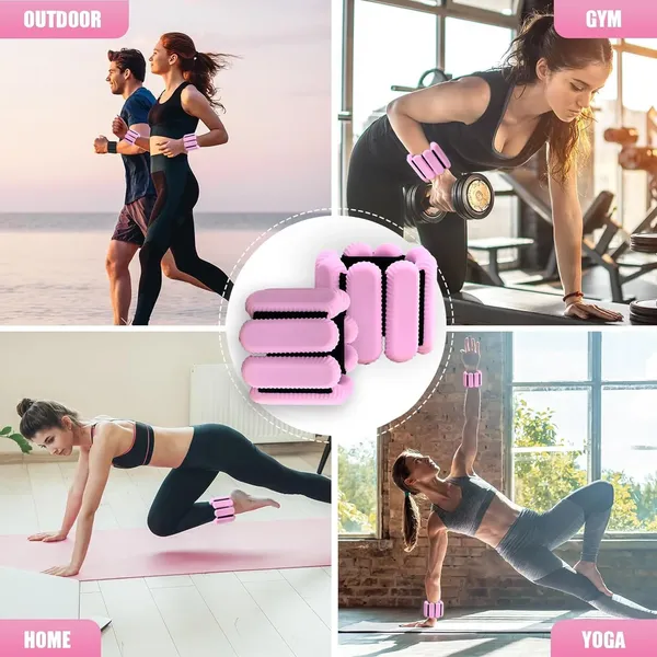 Pilates Wrist & Ankle Weights for Women, Wearable Strong Arm & Leg Weights Set of 2(1Lbs Each), Adjustable Ankle Weights for Walking, Yoga, Dance, Barre,Gym. pink