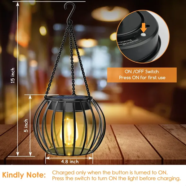 2Pack Solar Outdoor Lights Upgraded Hanging Solar Lantern Metal Solar Lights Outdoor Waterproof Lanterns Decorative Outdoor Lights Solar Powered Tree Lantern for Garden Yard Patio Pathway