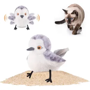 URRU Interactive Cat Toys Flapping Bird 4 in, Lifelike Sandpiper Chirp Tweet, Rechargeable Touch Activated Kitten Toy Interactive Cat Exercise Toys for Indoor Cat Kicker Catnip Toys
