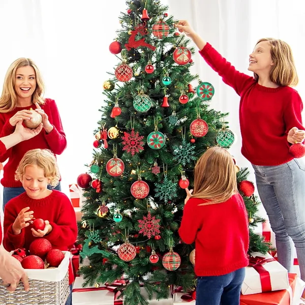 Christmas Tree Ornaments, Green Red Christmas Ball Ornaments Set of 40 Pack Shatterproof Plastic Xmas Decorations for Home Party Tree
