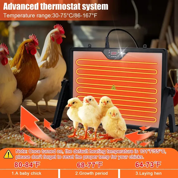 Chicken Coop Heater, Chicken Heater for Inside Coop 200W with Remote Control Timing Function, Adjustable Temp, Light, Perfect Chicken Coop Accessories Kitten Puppy Pets for Winter