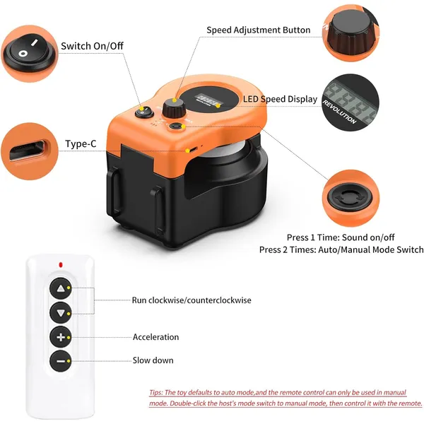 URRU Interactive Cat Toy for Indoor Cats,Automatic Teaser Cat Toy, 2 Control Mode & Mice Sound,Auto/RC DIY Cat Mouse Hunting Toy for Chase Hunt Weight Loss,Gifts for Cat Lovers-Orange