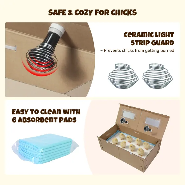 Large Chicken Brooder Box with Bulb Set and Thermometer - Brooder Box for Chicks Indoor Accommodates Up to 12 Chicks - Ideal for Chickens, Ducks, Quails, Hamsters, and Lizards