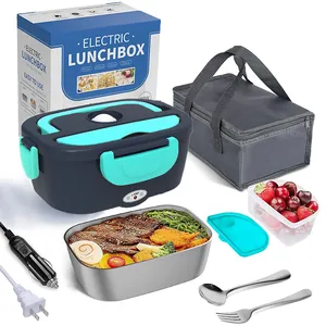 Lunch Box Food Heater 2-In-1 Portable Food Warmer Lunch Box & Home – Leak Proof, 2 Compartments, Removable 304 Stainless Steel Container, SS Fork & Spoon and Carry Bag