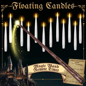 COCOBELA Floating Candles with Wand Remote Timer - Magic LED Hanging Flameless Taper Candles Flickering Battery Operated for Birthday Theme Party Home Window Decor - White 12 Pack