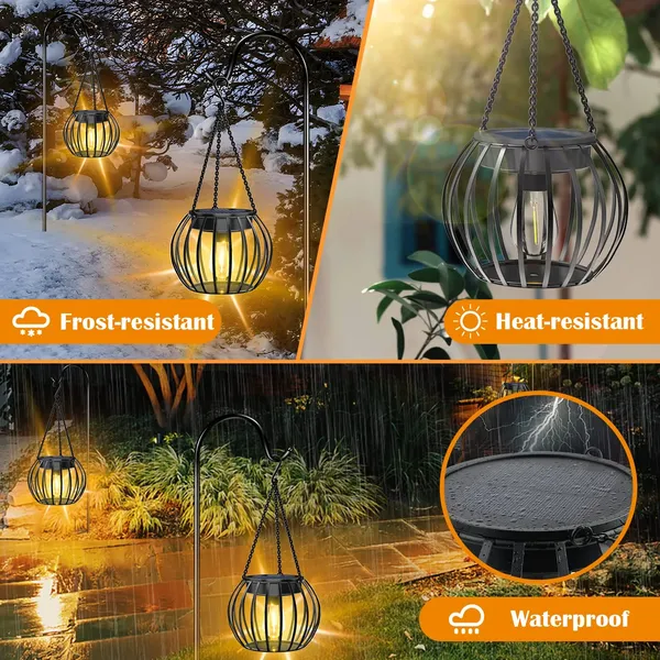 2Pack Solar Outdoor Lights Upgraded Hanging Solar Lantern Metal Solar Lights Outdoor Waterproof Lanterns Decorative Outdoor Lights Solar Powered Tree Lantern for Garden Yard Patio Pathway