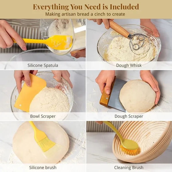 Bread Proofing Basket Set, 9" Round & 10" Oval Banneton Baskets,Complete Sourdough Starter Kit,Sourdough Bread Baking Supplies with Bread Lame, Sling, Dough Whisk