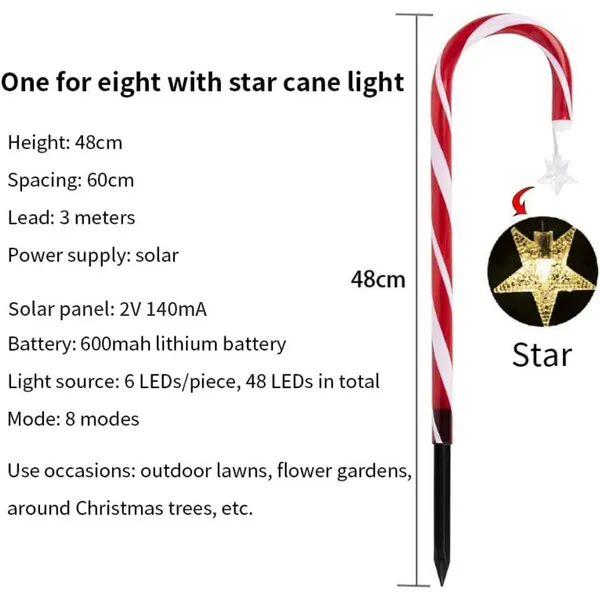 19" Christmas Candy Cane Lights, 8 Packs Christmas Pathway Marker Candy 8 Modes Solar Lights Walkway Outdoor Markers with Stakes for Garden Patio Christmas Decorations