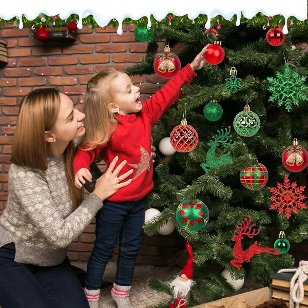 Christmas Tree Ornaments, Green Red Christmas Ball Ornaments Set of 40 Pack Shatterproof Plastic Xmas Decorations for Home Party Tree