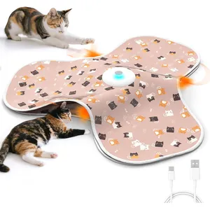 URRU Interactive Cat Toys for Indoor Cats‌,Automatic Rechargeable Hide and Seek Cat Toy with Mouse Sounds and Moving Concealed Feathers for Cats and Kittens Self Playing