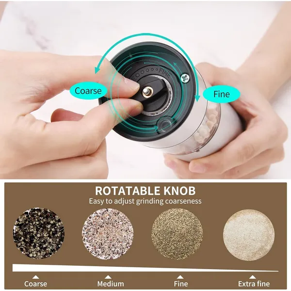 Electric Salt and Pepper Grinder Set USB Rechargeable with Adjustable Coarseness Stainless Steel Automatic Salt n Pepper Mill Grinders Refillable with light