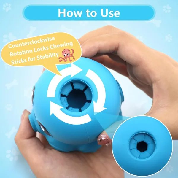 Dog Toys Clearance,URRU Dog Treat Dispenser Toys,Squeaky Stuffable Dog Chew Toy,Dog Toys for Aggressive Chewers,Interactive Slow Feeder Tough Puzzle Toys Teeth Cleaning,Blue Octopus