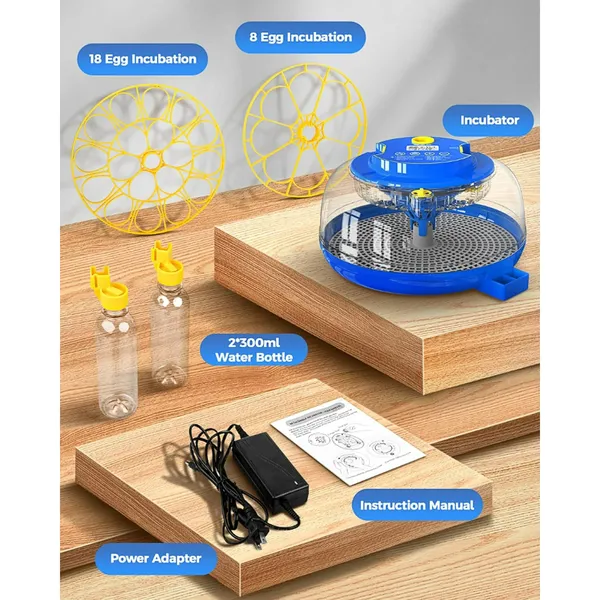 18 Egg Incubator with Automatic Egg Turning and Humidity Control, 360° View Auto Water Adding, Egg Candler Incubators for Hatching Eggs for Chicken Ducks