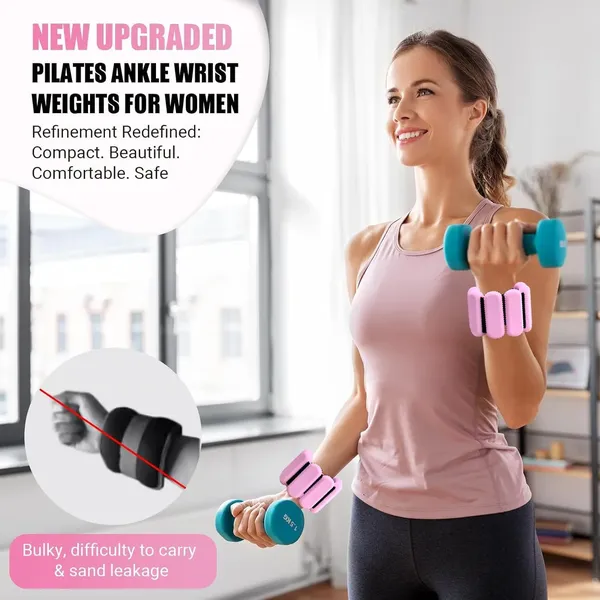 Pilates Wrist & Ankle Weights for Women, Wearable Strong Arm & Leg Weights Set of 2(1Lbs Each), Adjustable Ankle Weights for Walking, Yoga, Dance, Barre,Gym. pink