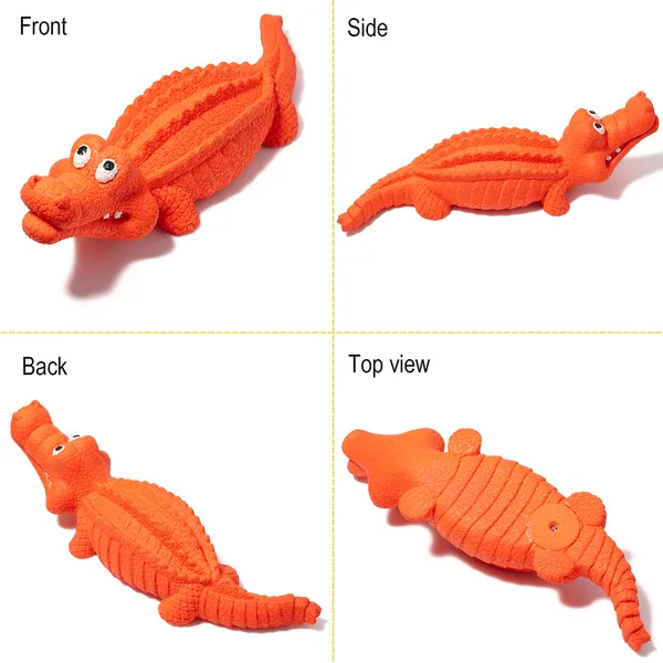 Pet Deluxe Squeaky Dog Toys for Aggressive Chewers, Durable Dog Toys Natural Rubber, Interactive Tough Dog Chew Crocodile Toy Teeth Cleaning for Medium Large Dogs
