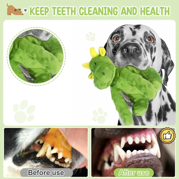 URRU Dog Toys Squeaky, Interactive Plush Dog Toy with Squeaker and Crinkle Paper, Suitable for Reducing Boredom and Anxiety, Cute Pet Toy for Small and Middle Dogs(Green)
