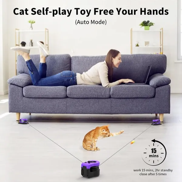 Pet Deluxe Interactive Cat Toy for Indoor Cats, Cat Feather Toy Treadmill for Bored Kitten Puppy Play Chase Run Exercise, Auto/RC Control DIY Cat Mouse Hunting Toy-Purple