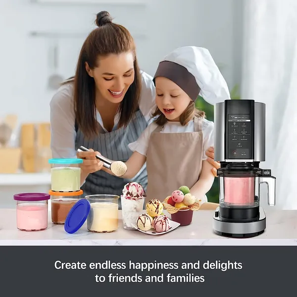 Containers Replacement for Ninja Creami Pints and Lids - 4 Pack, 16oz Cups Compatible with NC301 NC300 NC299AMZ Series Ice Cream Maker - Dishwasher Safe