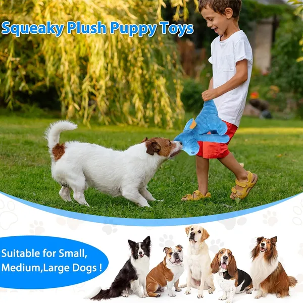 URRU Dog Toys Squeaky, Interactive Plush Dog Toy with Squeaker and Crinkle Paper, Suitable for Reducing Boredom and Anxiety, Cute Pet Toy for Small and Middle Dogs(Blue)