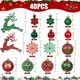 Christmas Tree Ornaments, Green Red Christmas Ball Ornaments Set of 40 Pack Shatterproof Plastic Xmas Decorations for Home Party Tree