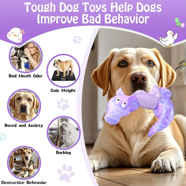 Dog Toys for Super Aggresive Chewers Indestructible Interactive Tough Dog Chew Crocodile Toy Heavy Duty Durable Toys Teeth Cleaning for Large Medium Dogs (Purple)