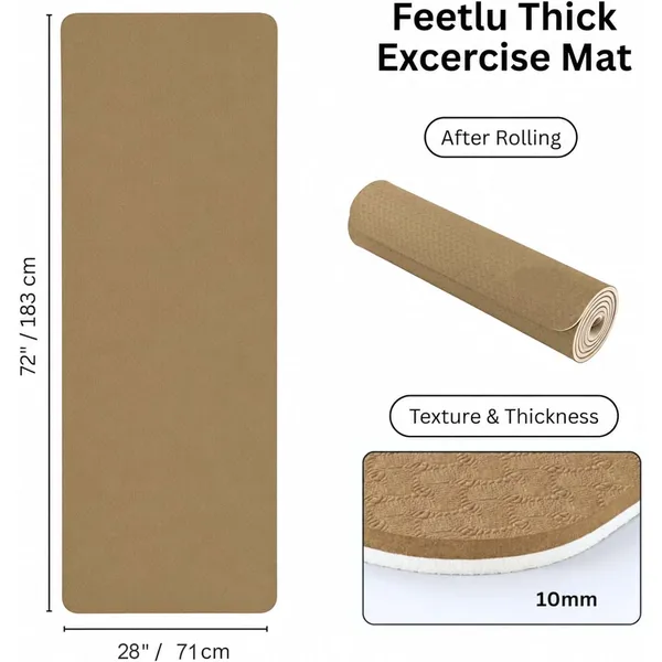 COCOBELA Yoga Mat Non Slip Anti-tear,extra thick-2/5 inch（10MM）High Resiliency Professional Yoga Mats for Women Men Kids,72"x28"inch,Workout, Yoga, Pilates and Floor Exercise, with Carrier Strap