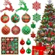 Christmas Tree Ornaments, Green Red Christmas Ball Ornaments Set of 40 Pack Shatterproof Plastic Xmas Decorations for Home Party Tree