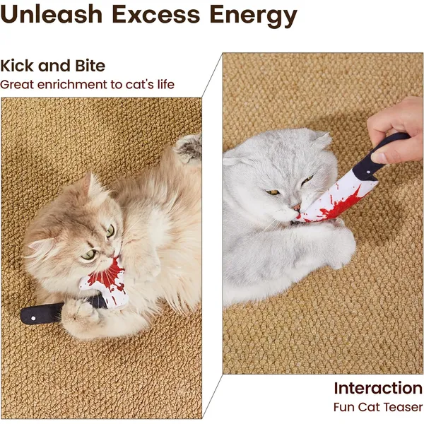 URRU 4Pcs Cat Toys, Horror Halloween Knife-Shaped Kitten Catnip Crinkly Sound Toys, Indoor Exercise for All Cat Breeds 6.5 Inches