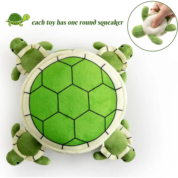 URRU Squeaky Dog Toy, Interactive Plush Hide and Seek Dog Toys for Small Medium Sized Dogs and Non-Aggressive Chewers, Puppy Teeth Clean Chew Toys, Turtles