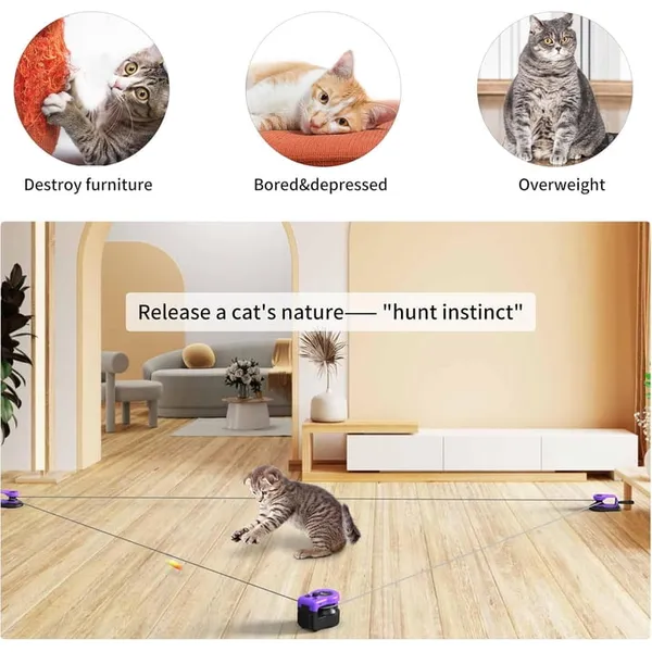 Pet Deluxe Interactive Cat Toy for Indoor Cats, Cat Feather Toy Treadmill for Bored Kitten Puppy Play Chase Run Exercise, Auto/RC Control DIY Cat Mouse Hunting Toy-Purple