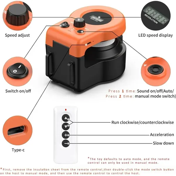 URRU Interactive Cat Toy for Indoor Cats,Automatic Teaser Cat Toy, 2 Control Mode & Mice Sound,Auto/RC DIY Cat Mouse Hunting Toy for Chase Hunt Weight Loss,Gifts for Cat Lovers-Orange