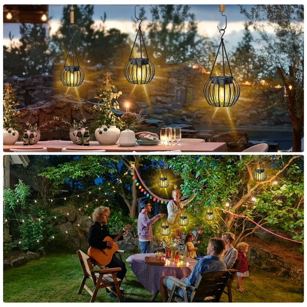 2Pack Solar Outdoor Lights Upgraded Hanging Solar Lantern Metal Solar Lights Outdoor Waterproof Lanterns Decorative Outdoor Lights Solar Powered Tree Lantern for Garden Yard Patio Pathway