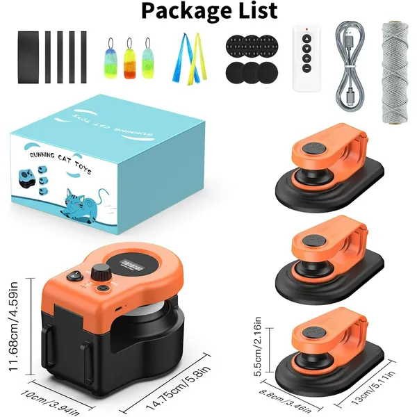 URRU Interactive Cat Toy for Indoor Cats,Automatic Teaser Cat Toy, 2 Control Mode & Mice Sound,Auto/RC DIY Cat Mouse Hunting Toy for Chase Hunt Weight Loss,Gifts for Cat Lovers-Orange