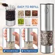 Electric Salt and Pepper Grinder Set USB Rechargeable with Adjustable Coarseness Stainless Steel Automatic Salt n Pepper Mill Grinders Refillable with light