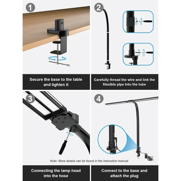 RGB Double Swing Arm Desk Lamp - 24W Ultra Bright Auto Dimming Desk Light, Multi-Angle Adjustment, Touch Control Desktop Lamp- Ideal for Home Office, Gaming, Reading, Work