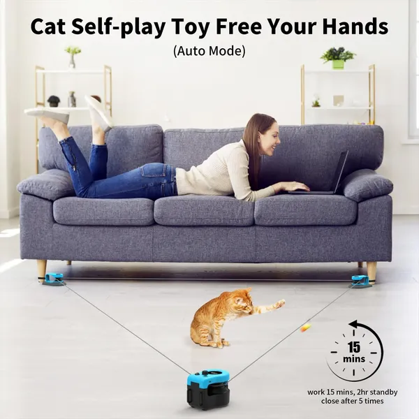 Interactive Cat Toy for Indoor Cats, Cat Feather Toy Treadmill for Bored Kitten Puppy Play Chase Run Exercise, Auto/RC Control DIY Cat Mouse Hunting Toy-Sky Blue