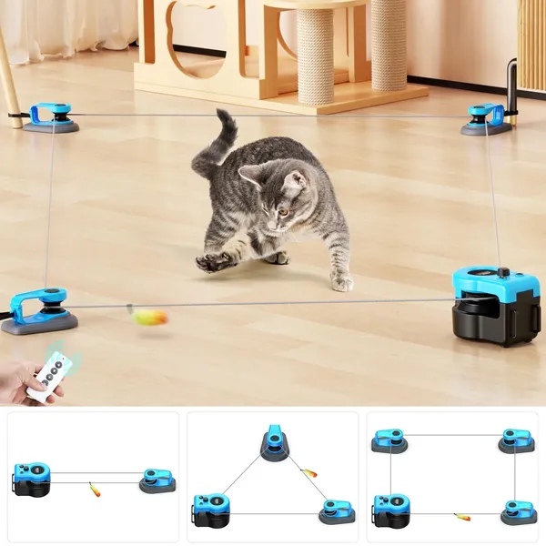 Interactive Cat Toy for Indoor Cats, Cat Feather Toy Treadmill for Bored Kitten Puppy Play Chase Run Exercise, Auto/RC Control DIY Cat Mouse Hunting Toy-Sky Blue