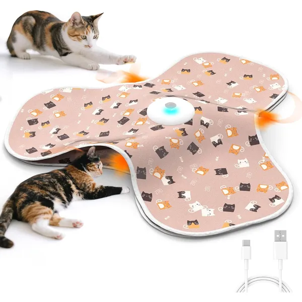 URRU Interactive Cat Toys for Indoor Cats‌,Automatic Rechargeable Hide and Seek Cat Toy with Mouse Sounds and Moving Concealed Feathers for Cats and Kittens Self Playing