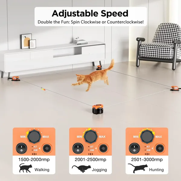 URRU Interactive Cat Toy for Indoor Cats,Automatic Teaser Cat Toy, 2 Control Mode & Mice Sound,Auto/RC DIY Cat Mouse Hunting Toy for Chase Hunt Weight Loss,Gifts for Cat Lovers-Orange