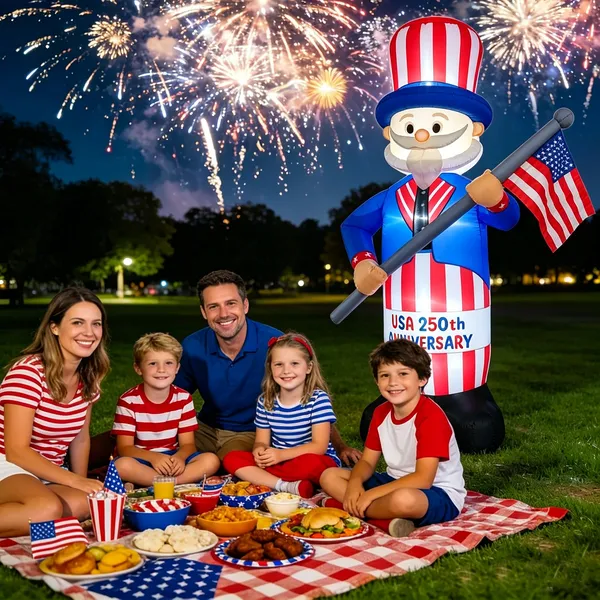 8FT 250th Anniversary 4th of July Inflatables Outdoor Decorations Patriotic Blow Up Yard Decorations with LED Lights Fourth of July Memorial Independence Day Party Garden Holiday Outside Decor