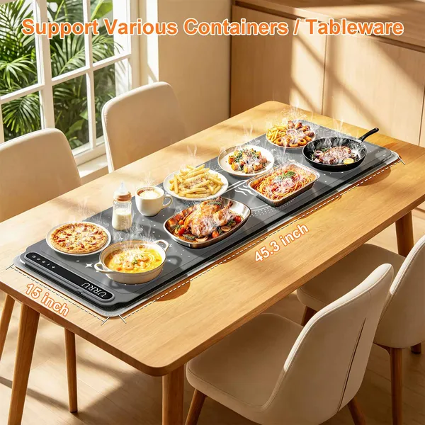 Electric Food Warming Mat 45.3" x 15", with Heat Resistant Pad, Silicone Warming Tray, 500W Fast Heating Mat for Buffet, Kitchen Countertop