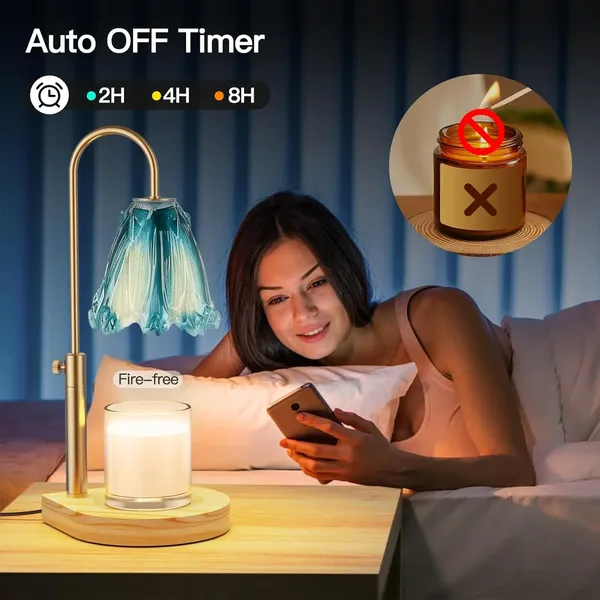 Candle Warmer Lamp with Timer & Adjustable Height & Dimmer, Electric Wax Candle Warmer for Jar Candles, 2 Bulbs, Candle Light Room Decor Gifts for Women (Green)