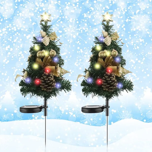 40LED Solar Christmas Tree Lights Outdoor Decorations Waterproof, Small Solar Powered Christmas Tree with Super Bright LED Constant & Flashing Modes for Pathway Yard Patio Landscape 2PCS