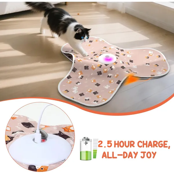 URRU Interactive Cat Toys for Indoor Cats‌,Automatic Rechargeable Hide and Seek Cat Toy with Mouse Sounds and Moving Concealed Feathers for Cats and Kittens Self Playing