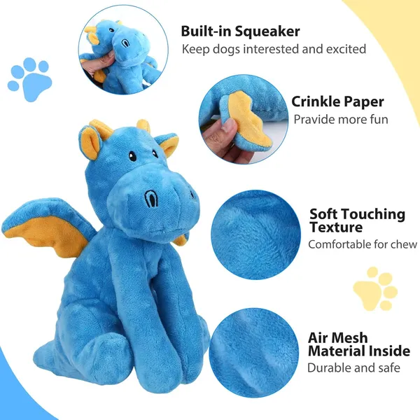 URRU Dog Toys Squeaky, Interactive Plush Dog Toy with Squeaker and Crinkle Paper, Suitable for Reducing Boredom and Anxiety, Cute Pet Toy for Small and Middle Dogs(Blue)