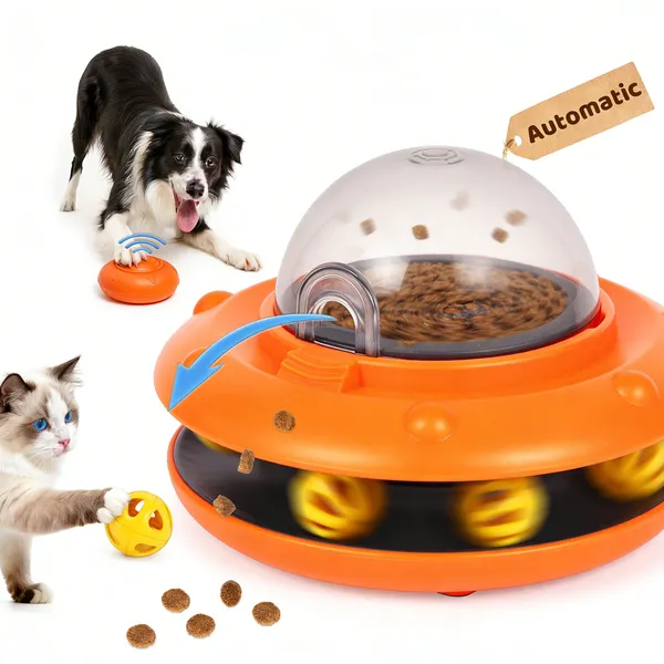 URRU Interactive Cat Toys-Automatic Treat Dispenser Toys with Remote Control for Treat Dispensing,Puzzle Toys for Cats & Dogs,Pets IQ Training Gift, Rechargeable Ball Track Toy Slow Feeder